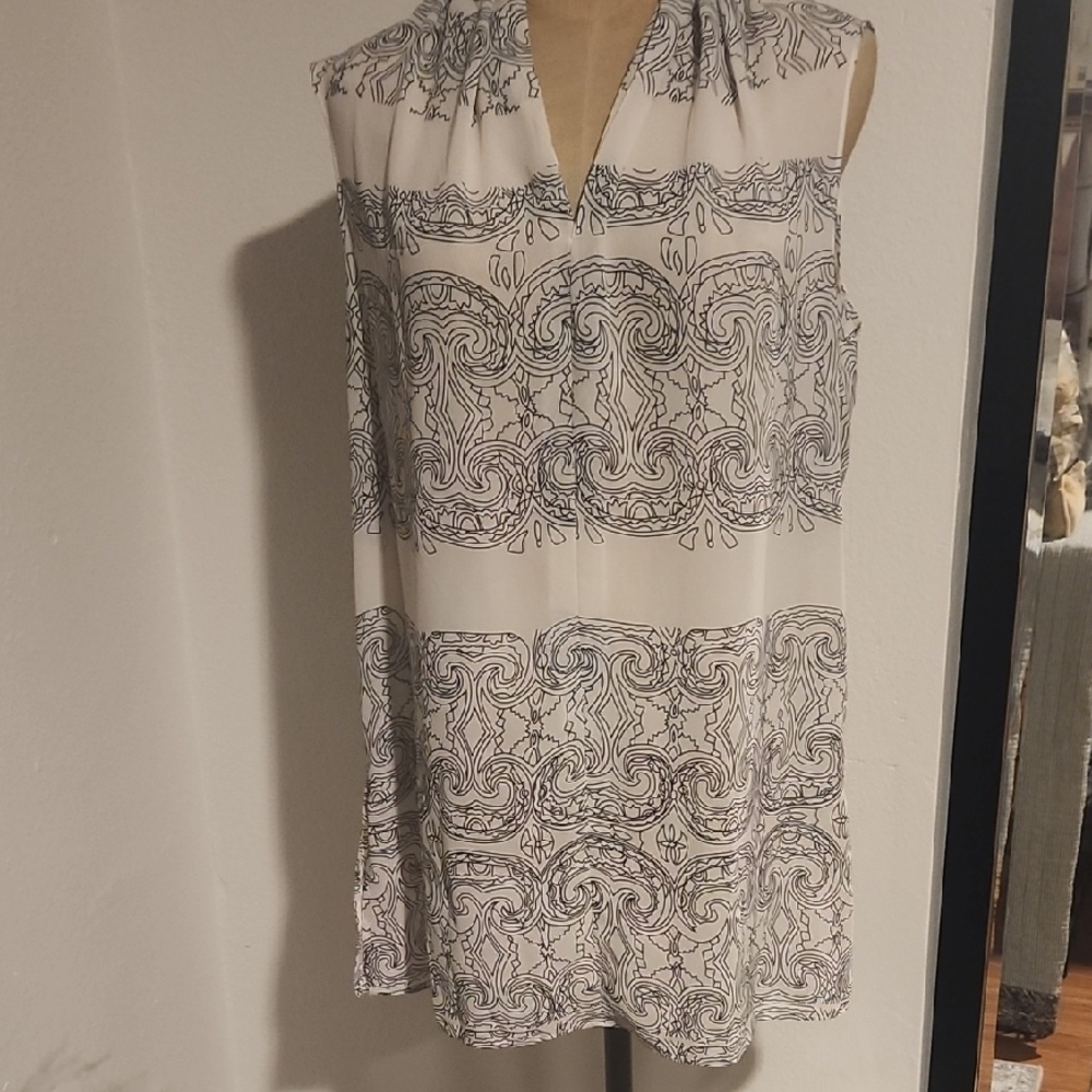 CAbi Black and White Swirl Pattern Blouse